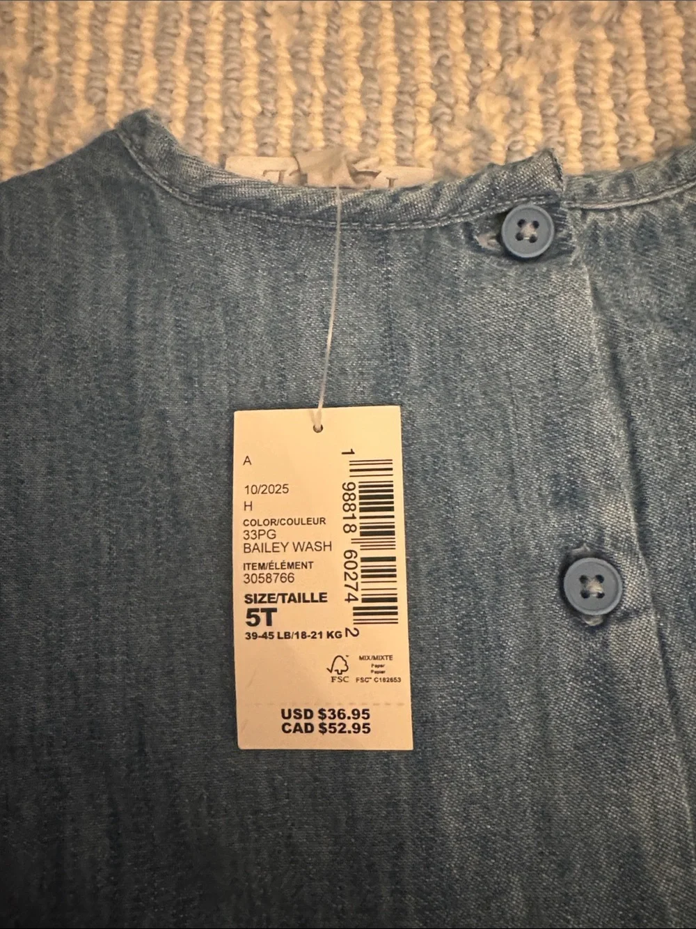 NWT The Children’s Place Blue Long-Sleeve Embroidered Denim Dress for Kids